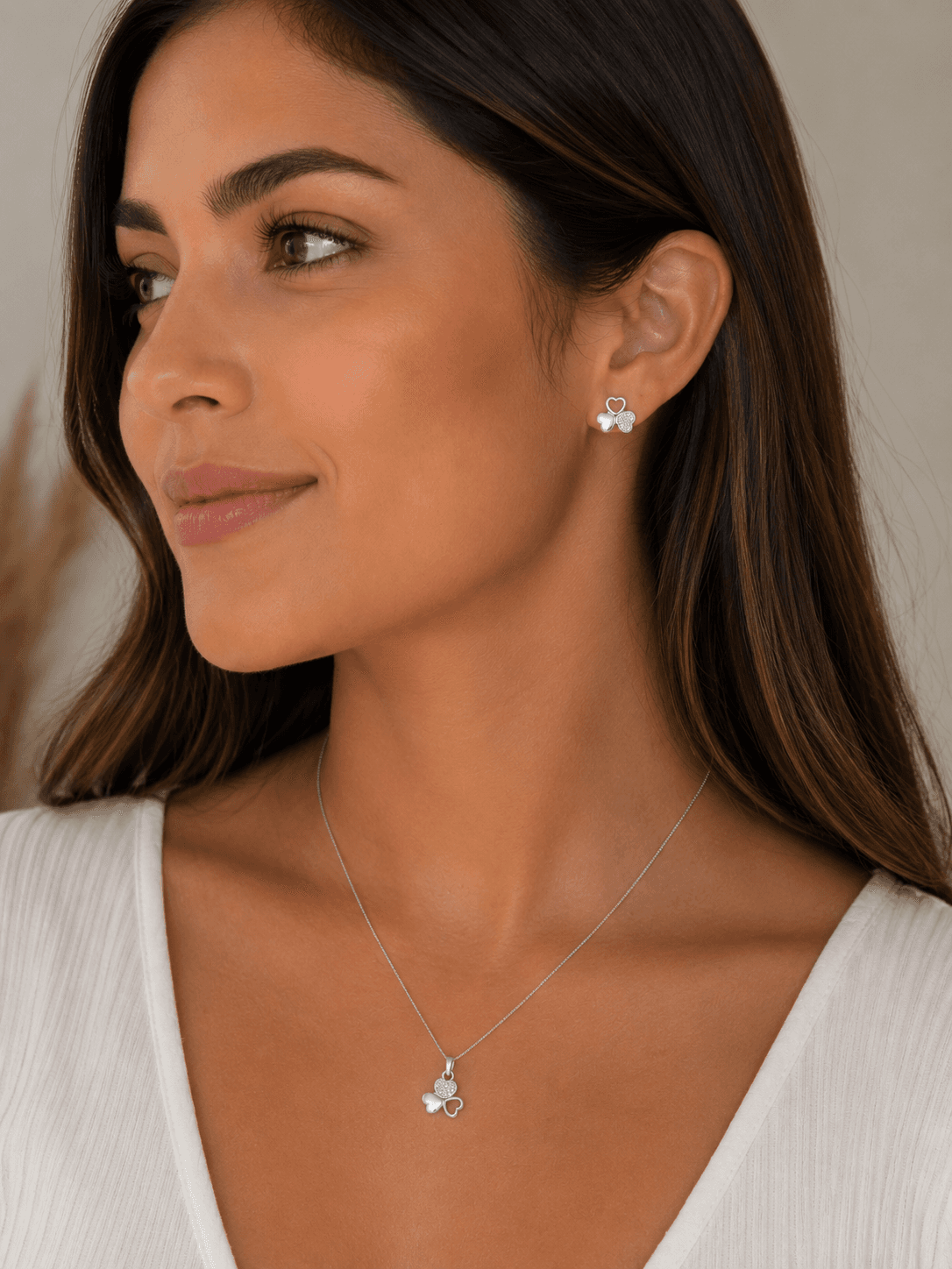 Conjunto Trevo de 3 Corações em Prata 925